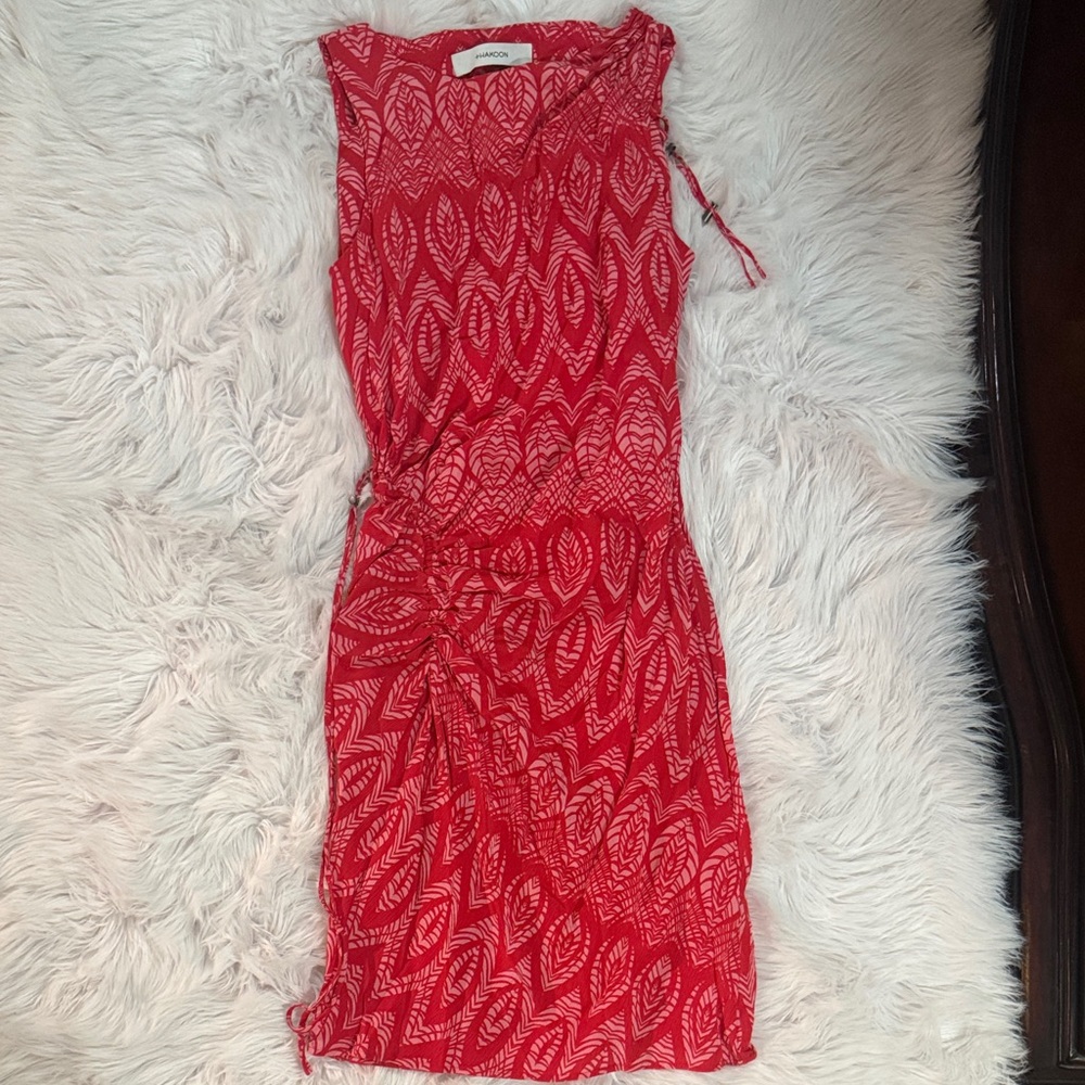 Thakoon Red Leaf Pattern Mini Dress